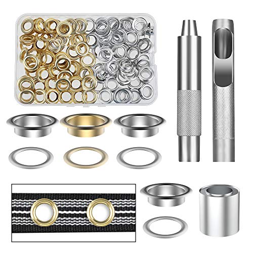 Vastar 100 Juegos de Herramientas de Ojales - Herramientas de Ojales de Metal, Utilizadas para Perforar Agujeros en Cuero, Tiendas de Campaña o Ropa, 2 Colores de Oro y Plata (Diámetro Interno 12 mm)