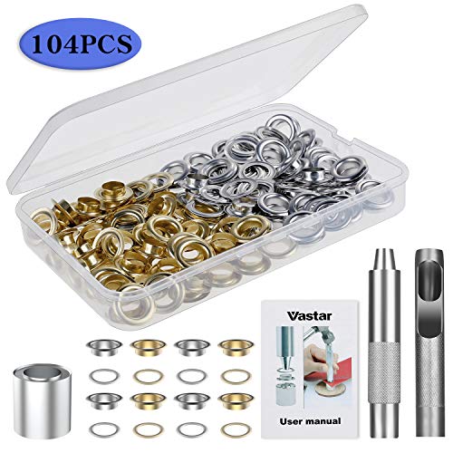 Vastar 100 Juegos de Herramientas de Ojales - Herramientas de Ojales de Metal, Utilizadas para Perforar Agujeros en Cuero, Tiendas de Campaña o Ropa, 2 Colores de Oro y Plata (Diámetro Interno 12 mm)