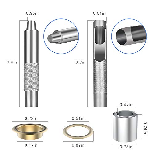Vastar 100 Juegos de Herramientas de Ojales - Herramientas de Ojales de Metal, Utilizadas para Perforar Agujeros en Cuero, Tiendas de Campaña o Ropa, 2 Colores de Oro y Plata (Diámetro Interno 12 mm)