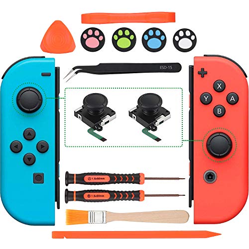 Vastar 2Pcs 3D Joysticks Analógicos de Reemplazo para Nintendo Switch Joy-Con con 4 Tapas para Joystick, Destornillador de Tres Alas y Cruz, Herramientas de palanca, Cepillo de Limpieza, Tornillos