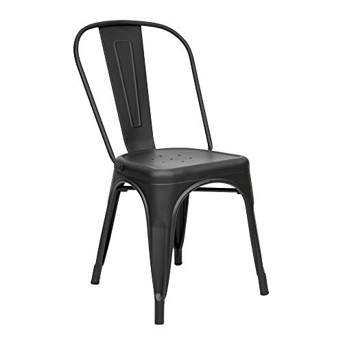 Vaukura Silla Tolix (Pack 4) - Silla Industrial Metálica Mate (Negro)