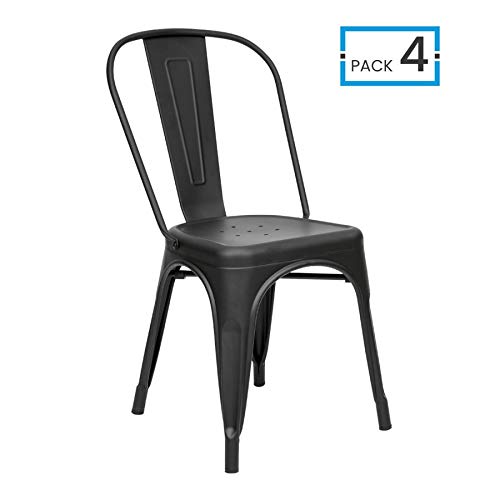 Vaukura Silla Tolix (Pack 4) - Silla Industrial Metálica Mate (Negro)
