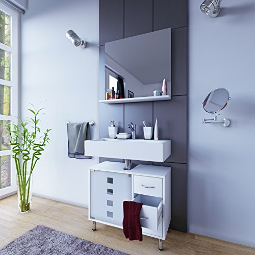 VCM Lodala Set de baño, Madera, Blanco, 57,5x67x29.5 cm