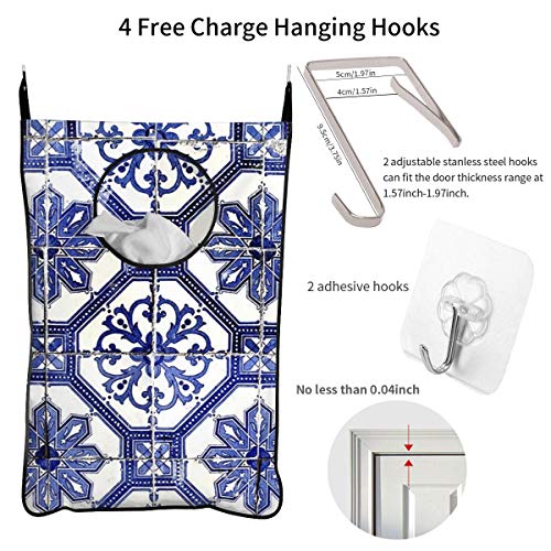 Vcoanyu Bolsa Colgante para Cesto De Ropa, 20 X 30 Pulgadas, Azulejos De Lisboa Antigua, Azulejos, Bolsa para Ropa Sucia, Cesta, Bolsa De Lavado De Tela con Ganchos De Pared para Puerta