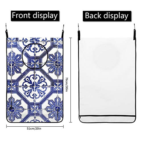 Vcoanyu Bolsa Colgante para Cesto De Ropa, 20 X 30 Pulgadas, Azulejos De Lisboa Antigua, Azulejos, Bolsa para Ropa Sucia, Cesta, Bolsa De Lavado De Tela con Ganchos De Pared para Puerta