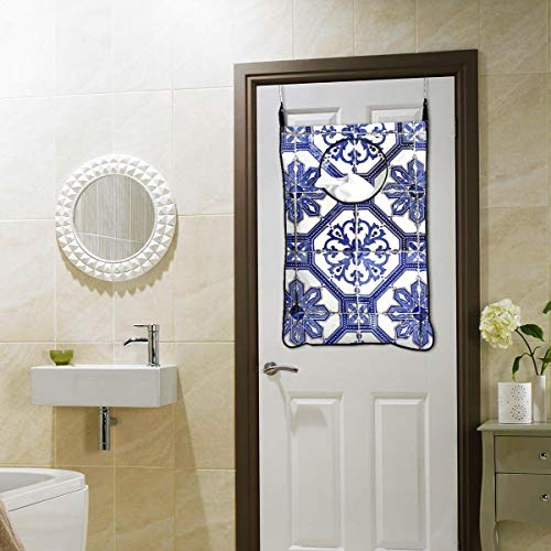Vcoanyu Bolsa Colgante para Cesto De Ropa, 20 X 30 Pulgadas, Azulejos De Lisboa Antigua, Azulejos, Bolsa para Ropa Sucia, Cesta, Bolsa De Lavado De Tela con Ganchos De Pared para Puerta