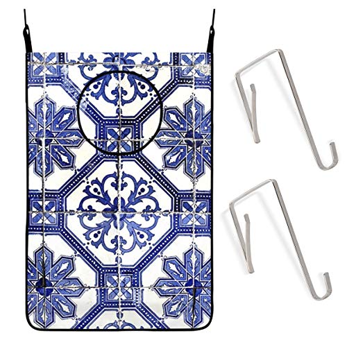 Vcoanyu Bolsa Colgante para Cesto De Ropa, 20 X 30 Pulgadas, Azulejos De Lisboa Antigua, Azulejos, Bolsa para Ropa Sucia, Cesta, Bolsa De Lavado De Tela con Ganchos De Pared para Puerta