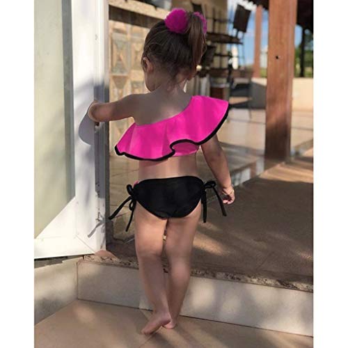 VECDY Bañador Bebe Niña, 2 Piezas Traje De Baño Moda Monokini Sin Tirantes Sólido con Volantes Dividir Natación Verano Tops Pantalones Cortos Monokini Bañador 2019 Brasileño Bikini (Rosa,110)