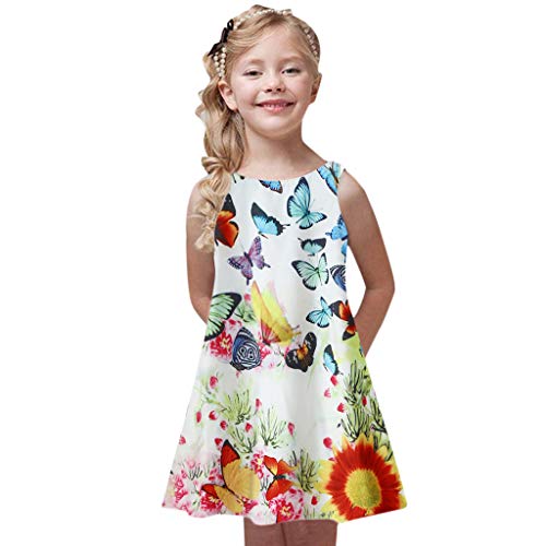 VECDY Vestido Bebe Niña Ceremonia, Linda Bohemia Ropa Bebe Niña Sin Mangas Verano Princesa Vestido para Niños Chicas Elegante para Fiesta Conjunto Tops 2019 Falda Plisada 4-8años(Amarillo,150)