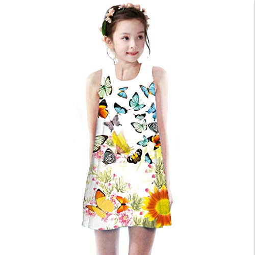 VECDY Vestido Bebe Niña Ceremonia, Linda Bohemia Ropa Bebe Niña Sin Mangas Verano Princesa Vestido para Niños Chicas Elegante para Fiesta Conjunto Tops 2019 Falda Plisada 4-8años(Amarillo,150)