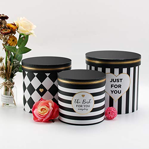VEESUN Grande Caja de Regalo Juego de 3, Caja de Rosas Redondas para Flores Carton Recubierto Caja para Sombreros con Tapa pour San Valentín Año Nuevo Navidad Cumpleaños Boda Fiesta, Negro