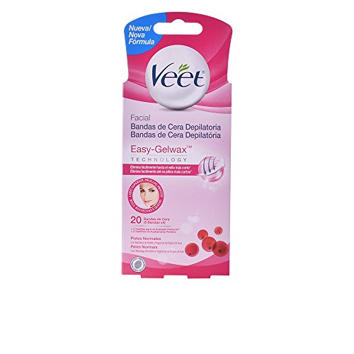Veet Bandas de Cera Depilatoria Facial - Pieles Normales - Easy Gelwax, 3 paquetes x 20 bandas