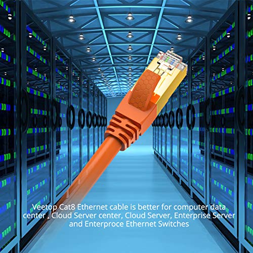 Veetop Cable Ethernet Cat 8 de Red con Conectores rj45 Oro para 40 Gigabit Internet LAN Plano 2m Naranja