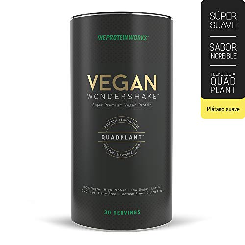 Vegan Wondershake Proteico | 100% Vegano, Combinación De Proteínas QuadPlant™, Batido En Polvo Libre De OGM | THE PROTEIN WORKS, Plátano Suave, 750g