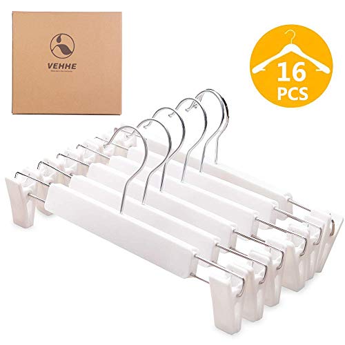 VEHHE 16 Unidades Perchas de Blanco para Pantalones y Faldas, con Ajustables Antideslizantes Clips y Gancho Giratorio de 360 °