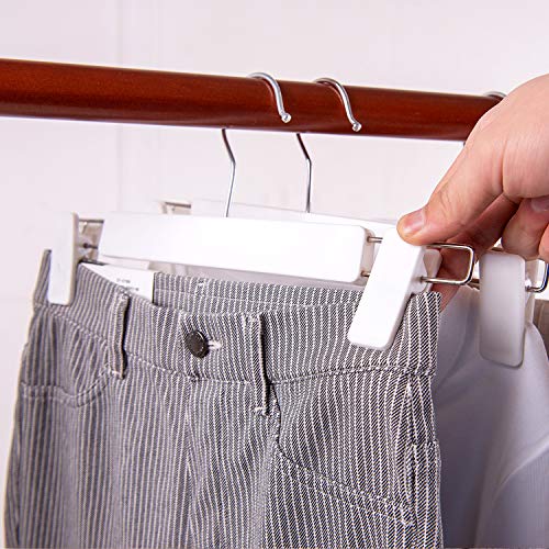 VEHHE 16 Unidades Perchas de Blanco para Pantalones y Faldas, con Ajustables Antideslizantes Clips y Gancho Giratorio de 360 °