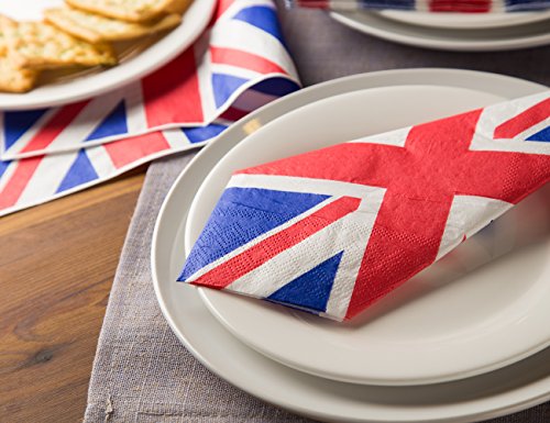 Vela decorativa – servilletas desechables servilletas de papel con diseño de la bandera de Reino Unido – Ideal para fiestas de cumpleaños, fiestas y ocasiones especiales, 13 x 13 cm