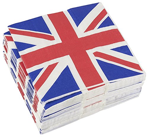 Vela decorativa – servilletas desechables servilletas de papel con diseño de la bandera de Reino Unido – Ideal para fiestas de cumpleaños, fiestas y ocasiones especiales, 13 x 13 cm