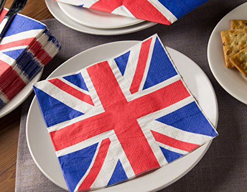 Vela decorativa – servilletas desechables servilletas de papel con diseño de la bandera de Reino Unido – Ideal para fiestas de cumpleaños, fiestas y ocasiones especiales, 13 x 13 cm