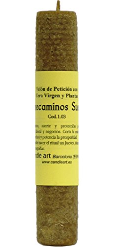 Velas ABRECAMINOS, Suerte desatrancadera, velón ritualizado. Vela Natural, Ritual para protección - Cera de Abeja 100% con Plantas