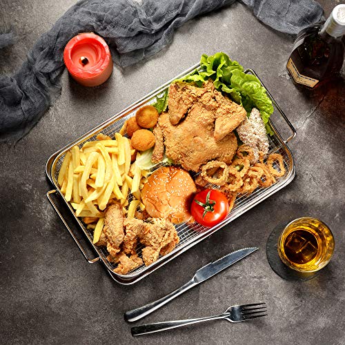Velaze Bandeja con Rejilla de Horno Juego, Bandeja para Asar de Acero Inoxidable Antiadherente para Freír en Aire, Pavo, Carne, Fácil de Limpiar y Saludable (38.5 x 23 x 7cm)