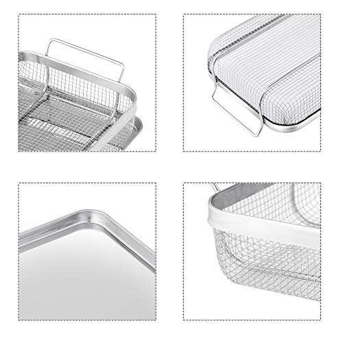 Velaze Bandeja con Rejilla de Horno Juego, Bandeja para Asar de Acero Inoxidable Antiadherente para Freír en Aire, Pavo, Carne, Fácil de Limpiar y Saludable (38.5 x 23 x 7cm)
