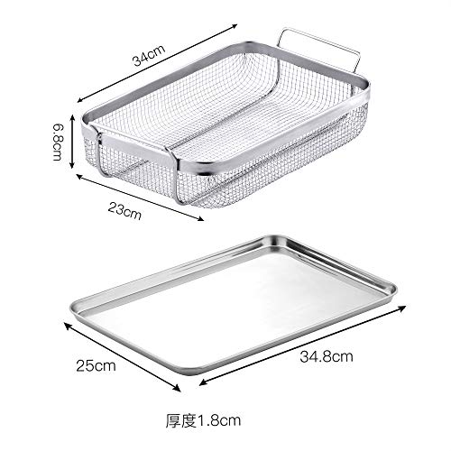 Velaze Bandeja con Rejilla de Horno Juego, Bandeja para Asar de Acero Inoxidable Antiadherente para Freír en Aire, Pavo, Carne, Fácil de Limpiar y Saludable (38.5 x 23 x 7cm)