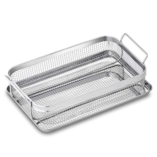 Velaze Bandeja con Rejilla de Horno Juego, Bandeja para Asar de Acero Inoxidable Antiadherente para Freír en Aire, Pavo, Carne, Fácil de Limpiar y Saludable (38.5 x 23 x 7cm)