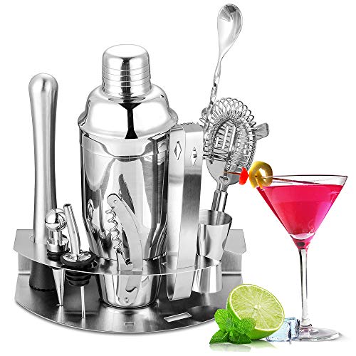 Velaze Coctelera Coctéles Juego, Set Cocktail Shaker Kit Profesional para Barman, Juego 10 Piezas Accesorios de Cóctel de Acero Inoxidable SUS304 para Martini Gin Tonic Mojito - Plata (850 ml)
