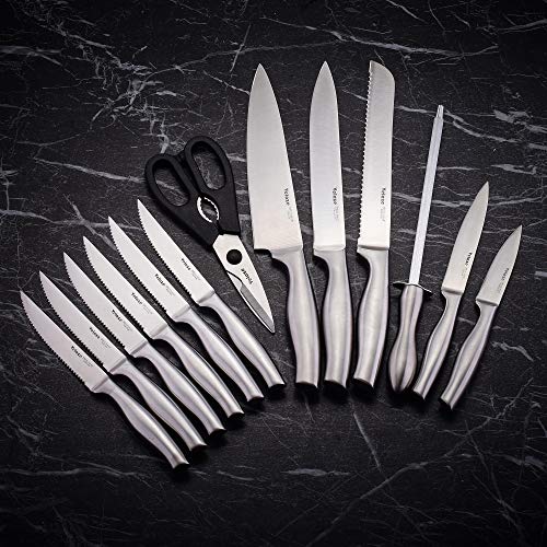 Velaze Cuchillo de Cocina, Juego Cuchillos de 14 Piezas, Cuchillos Cocina Profesionales de Acero Inoxidable con Bloque de Acrílico