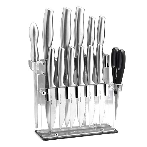 Velaze Cuchillo de Cocina, Juego Cuchillos de 14 Piezas, Cuchillos Cocina Profesionales de Acero Inoxidable con Bloque de Acrílico