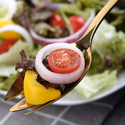 Velaze Juego de Cubiertos para Ensalada, Set 2 Piezas con Cuchara y Tenedor de Acero Inoxidable 18/10, Oro(25cm)