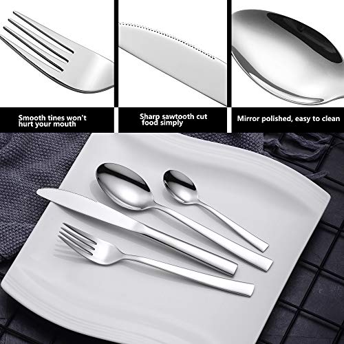 Velaze Juego de Cubiertos, Vijilla de Acero Inoxidable 18/10, 24 Piezas de Cubertería Incluyen 6 Cuchillos de Mesa, 6 Tenedores, 6 Cucharas y 6 Cucharitas de Té, Plata