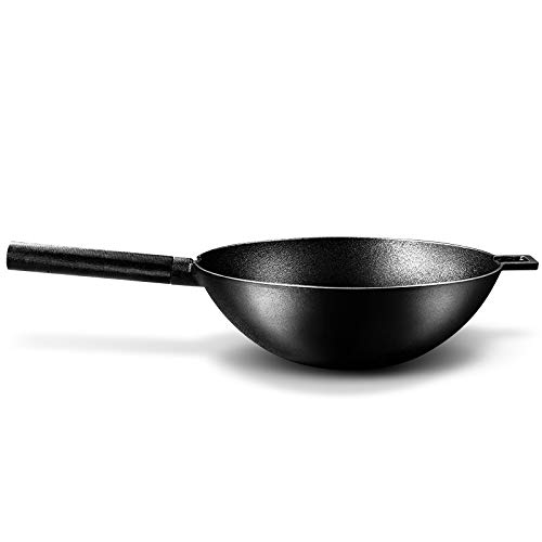 Velosan Wok de hierro fundido Friedrich de agosto II. - Sartén de hierro fundido de 32 cm con esmalte.
