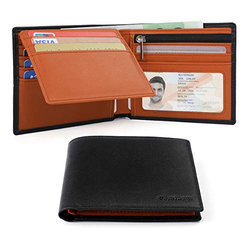 Vemingo Carteras de Hombre con Bolsillo de Moneda/Monedero con RFID Bloqueo para Tarjetas de Crédito Portamonedas Ligeros para Hombre/Adolescente (Xb-037 Negro y Marrón)