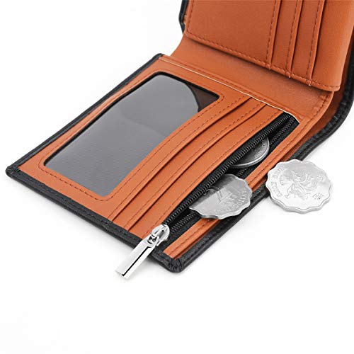 Vemingo Carteras de Hombre con Bolsillo de Moneda/Monedero con RFID Bloqueo para Tarjetas de Crédito Portamonedas Ligeros para Hombre/Adolescente (Xb-037 Negro y Marrón)