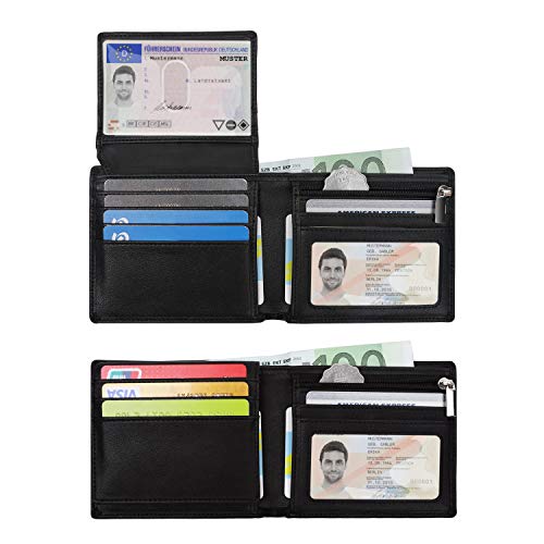 Vemingo Carteras para Hombre con Bolsillo de Moneda/Monedero con RFID Bloqueo para Tarjetas de Crédito Portamonedas Ligeros para Hombre/Adolescente (Xb-037 Negro)