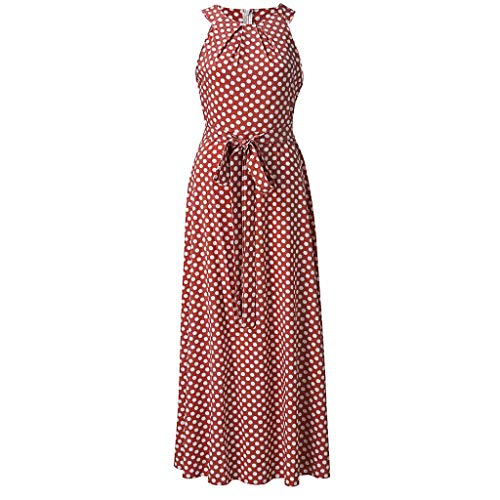 VEMOW Faldas Mujer Vestido De Playa Sin Mangas con Estampado De Puntos De Verano Casual para Mujer Faldas(Rojo,L)