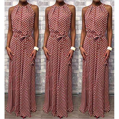 VEMOW Faldas Mujer Vestido De Playa Sin Mangas con Estampado De Puntos De Verano Casual para Mujer Faldas(Rojo,L)