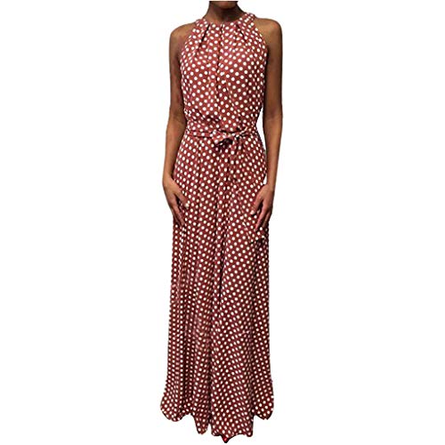 VEMOW Faldas Mujer Vestido De Playa Sin Mangas con Estampado De Puntos De Verano Casual para Mujer Faldas(Rojo,L)