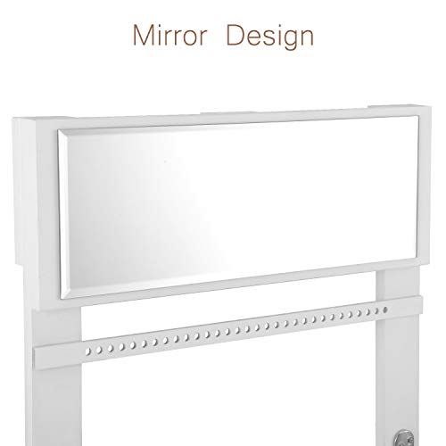 Vencipo Caja Joyeria de Pared con Espejo para Collar Organizador, Estantería de Pared de Madera con Varilla para Pulseras Almacenaje, Soportes de Joyero de Exhibición para Anillos, Pendientes.