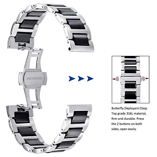 Venda del Reloj del Enlace de cerámica Hombres de 20 mm en Dos de Plata Tono y sólida de Acero Inoxidable 316L Negro