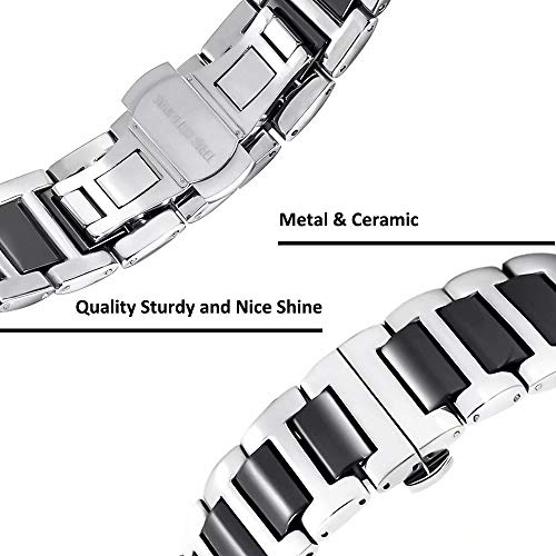 Venda del Reloj del Enlace de cerámica Hombres de 20 mm en Dos de Plata Tono y sólida de Acero Inoxidable 316L Negro