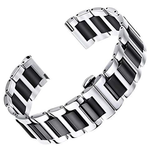 Venda del Reloj del Enlace de cerámica Hombres de 20 mm en Dos de Plata Tono y sólida de Acero Inoxidable 316L Negro