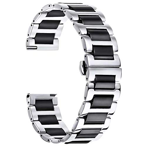Venda del Reloj del Enlace de cerámica Hombres de 20 mm en Dos de Plata Tono y sólida de Acero Inoxidable 316L Negro