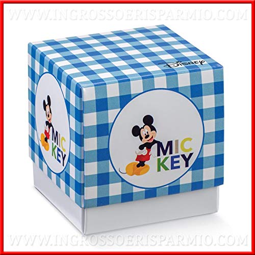 Venta AL por mayor y ahorro de 12 estuches para peladillas de cartón con base y tapa A cuadros Azul y diseño de Mickey firmados Disney, Invitados por,, nacimiento, Cumpleaños Macho