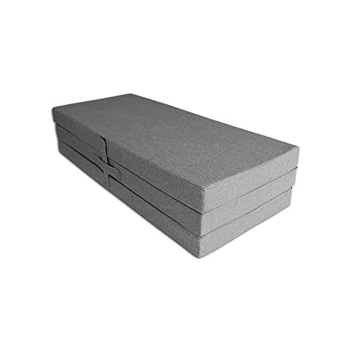 Ventadecolchones - Colchón Plegable con Cierre y Asa 120cm x 190cm x 10cm con Espuma en Densidad 25kg/m3 (extrafirme) en Loneta Premium Gris