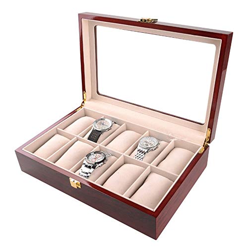Ver caja de Almacenamiento de Exhibición Exquisita 12 dígitos hornada del piano de barniz Caja de almacenamiento de alta calidad Pintura caja de reloj con la cubierta de cristal enmarcada Regalo para