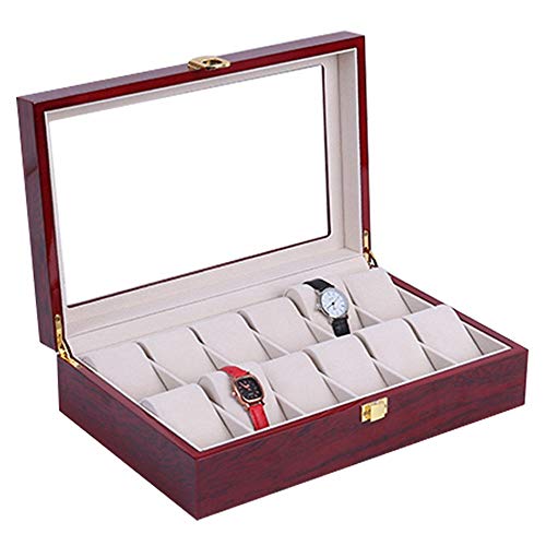 Ver caja de Almacenamiento de Exhibición Exquisita 12 dígitos hornada del piano de barniz Caja de almacenamiento de alta calidad Pintura caja de reloj con la cubierta de cristal enmarcada Regalo para