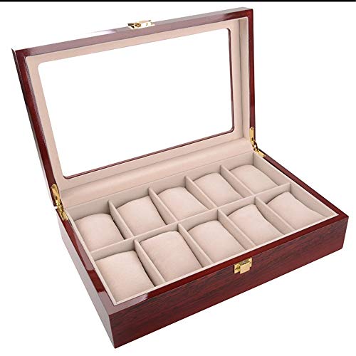 Ver caja de Almacenamiento de Exhibición Exquisita 12 dígitos hornada del piano de barniz Caja de almacenamiento de alta calidad Pintura caja de reloj con la cubierta de cristal enmarcada Regalo para